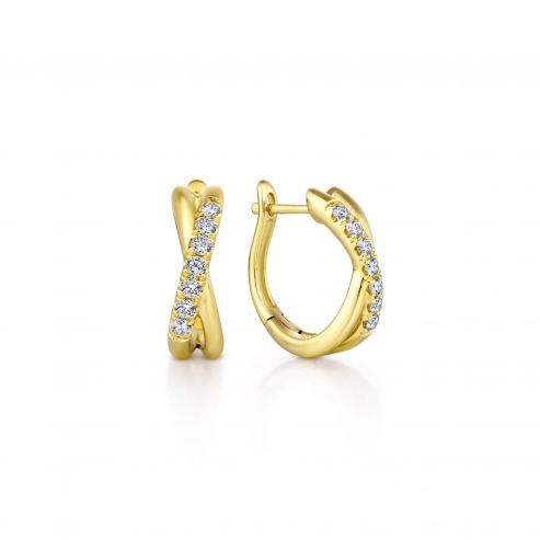 Yellow Gold Twisted 15mm Diamond Huggie Earrings